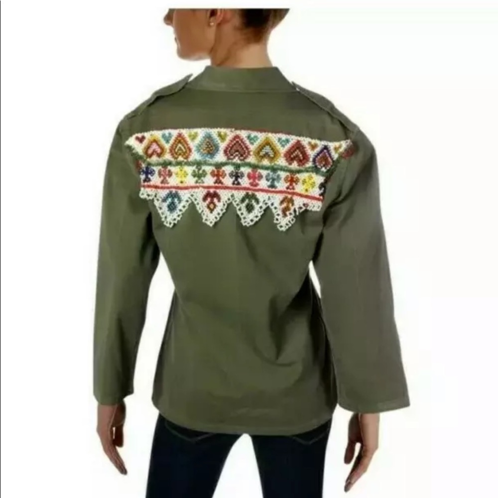 TRICIA FIX vintage beaded military field jacket coat XS